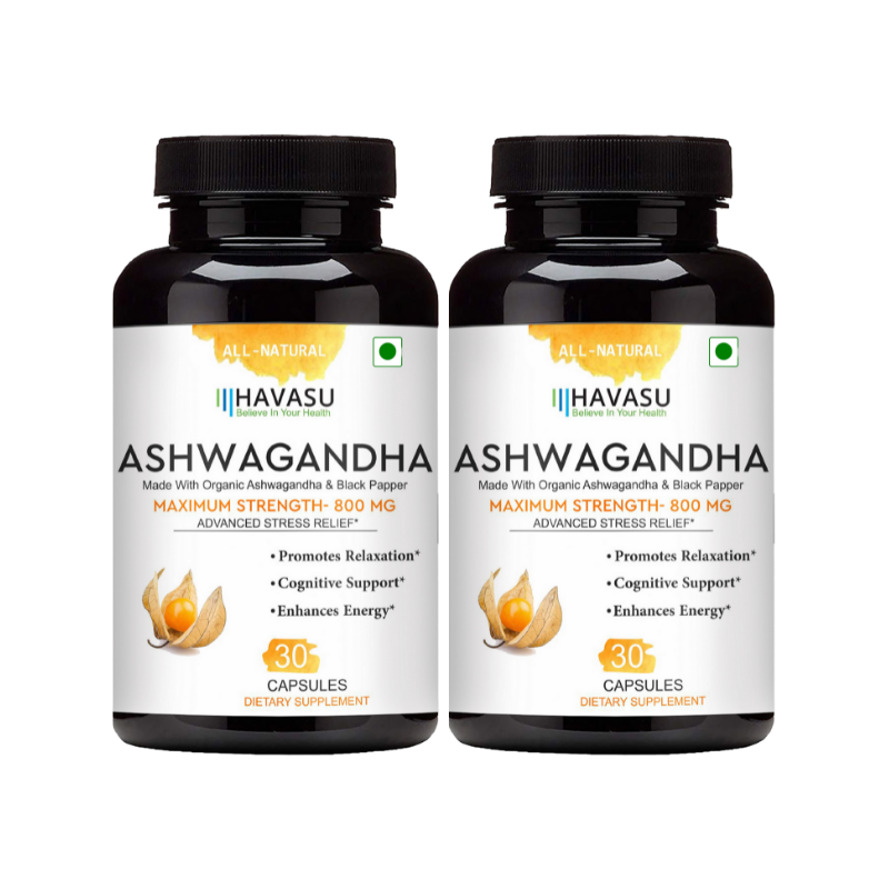 HAVASU Organic Ashwagandha, 30 Capsules – Stress & Energy, Pack of 2