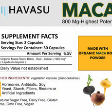 HAVASU Organic Maca Root, 800mg, 30 Capsules, Pack of 2
