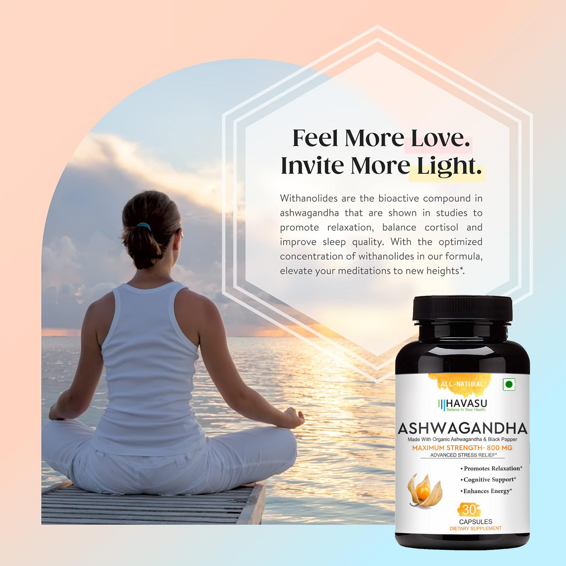 HAVASU Organic Ashwagandha, 30 Capsules – Stress & Energy, Pack of 2